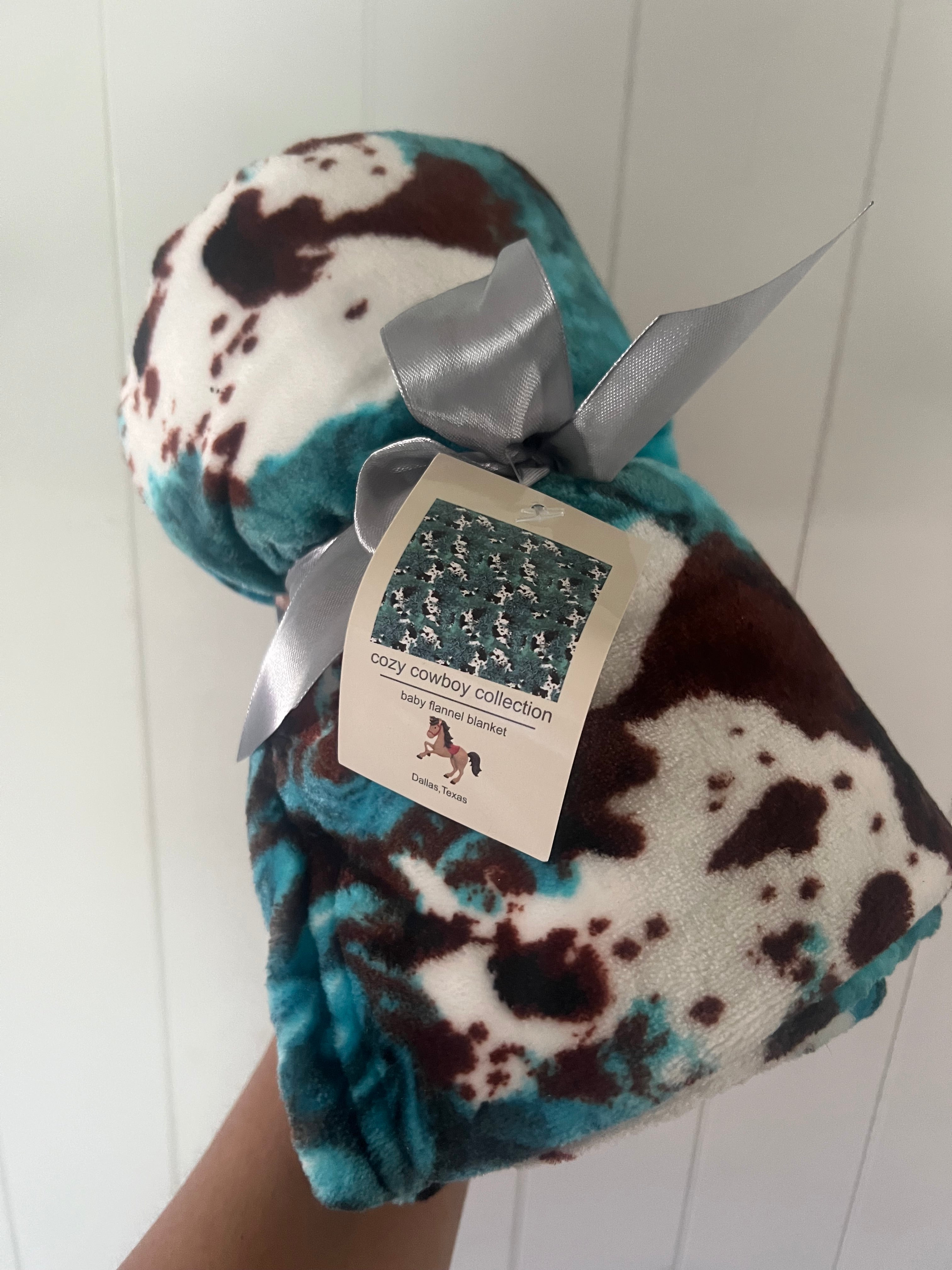 Blue/Brown Cow Print Baby Blanket